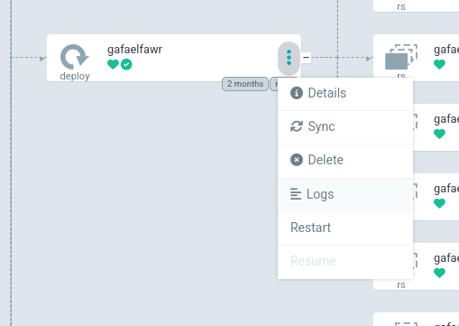 Screenshot showing where Logs appears in the deployment menu.